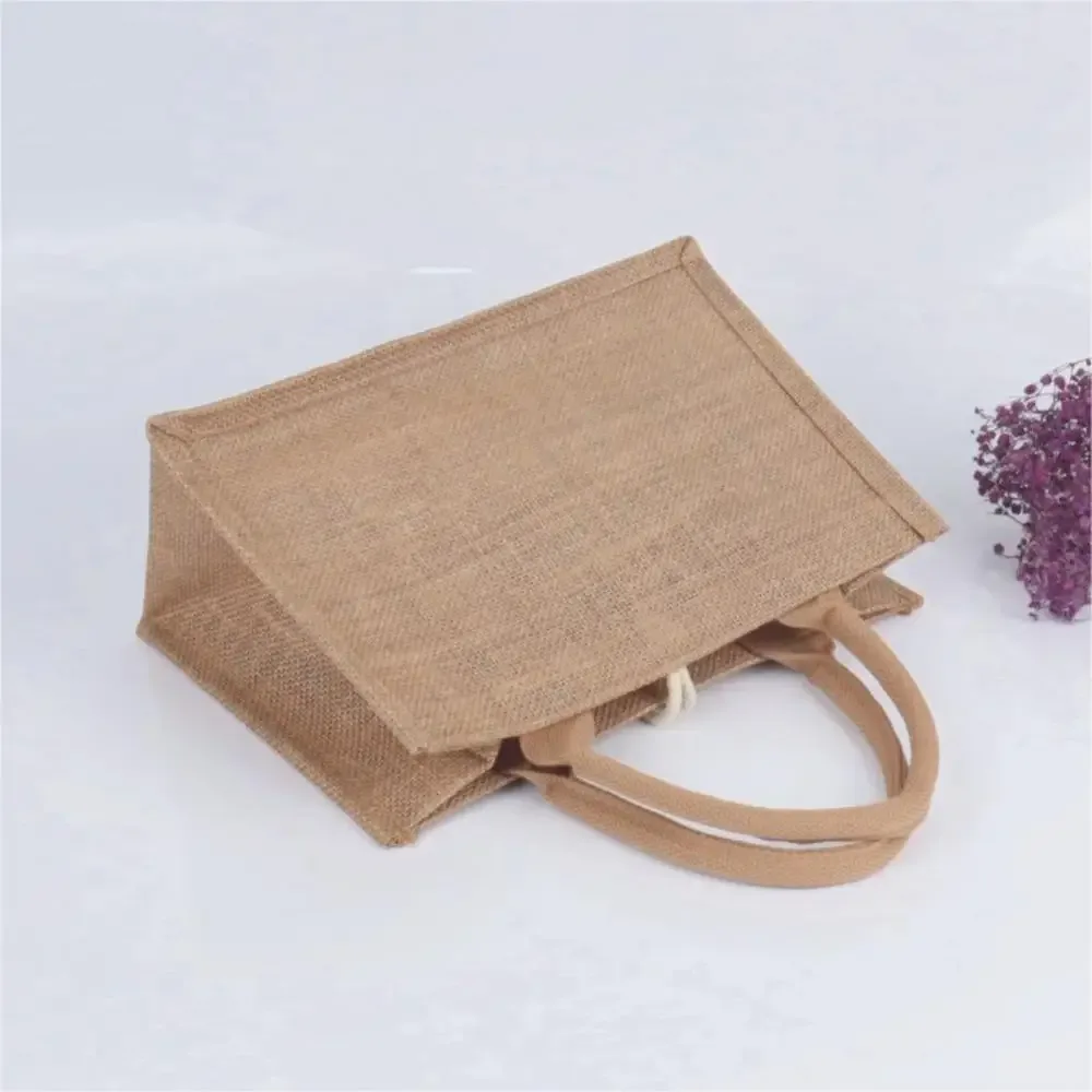sac fourre-tout en toile de jute réutilisable de grande capacité, sac à provisions polyvalent, sac à lunch portable, sac à main en lin avec bouton, emballage cadeau