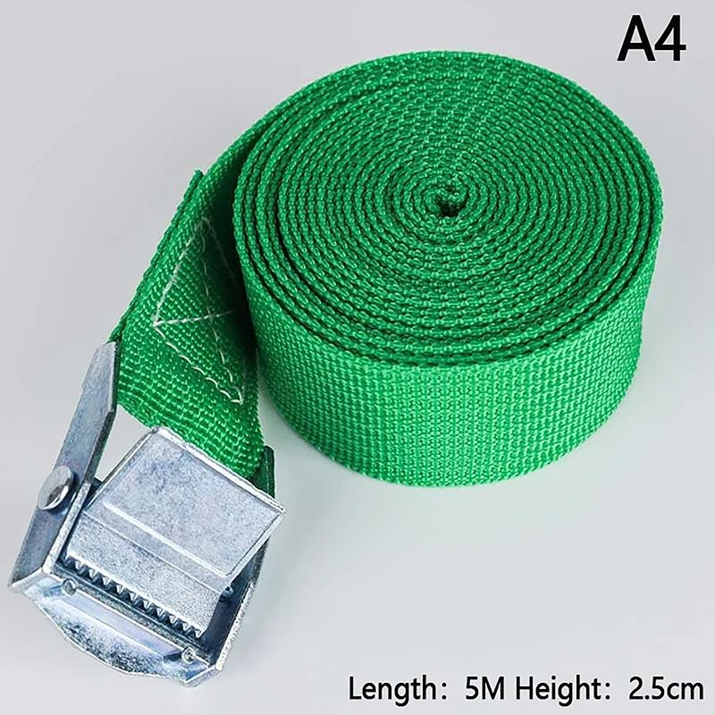 sangles de chargement de 5m avec boucle, ceinture d'arrimage pour moto, voiture, vélo, corde de remorquage en métal, ceinture de fixation à cliquet solide pour sac à bagages