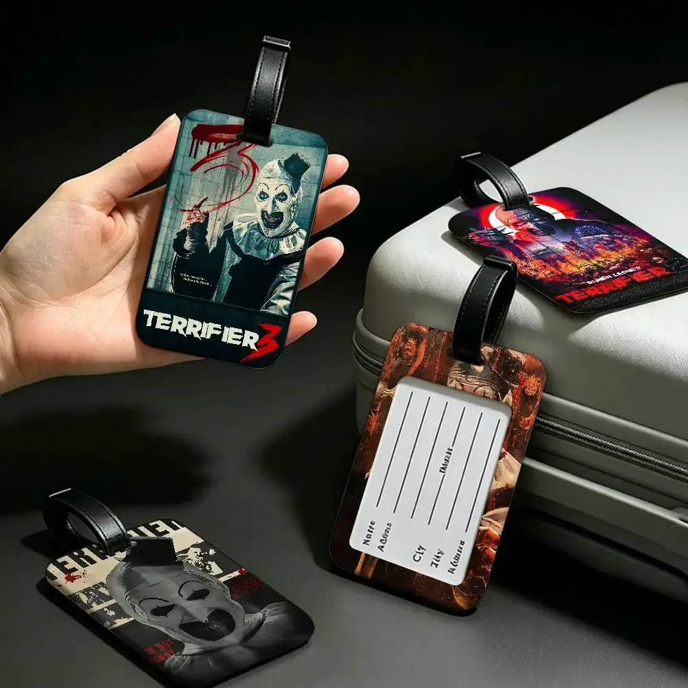 étiquette de bagage en pvc universelle sur le thème du film d'horreur terrifiers, anti-perte, avec carte d'information, étiquette d'identification pour valise et sac à dos