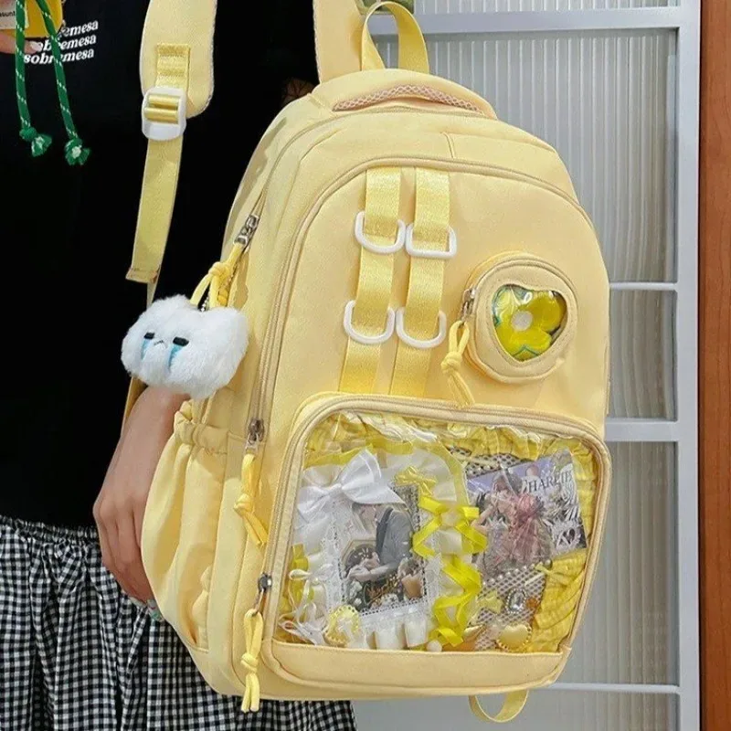nouveau sac à dos transparent avec badge de bricolage, sac ulzzang ita y2k, cartable de grande capacité pour femmes, sac à dos à la mode et beau