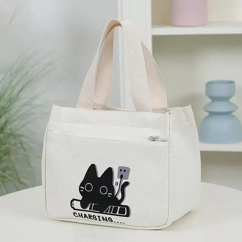 ⚑ sac fourre-tout polyvalent en toile à motif de chat de dessin animé, idéal pour les trajets quotidiens et les repas au bureau
