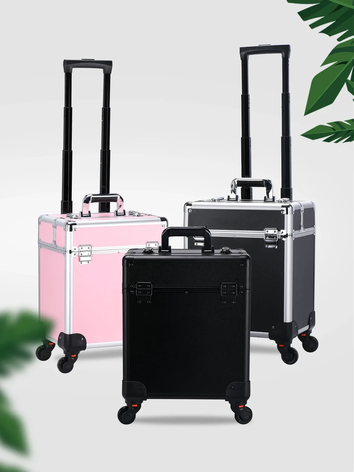 Trousse de maquillage roulante en aluminium, organisateur de Salon de cosmétiques verrouillable, boîtier de chariot avec plateaux