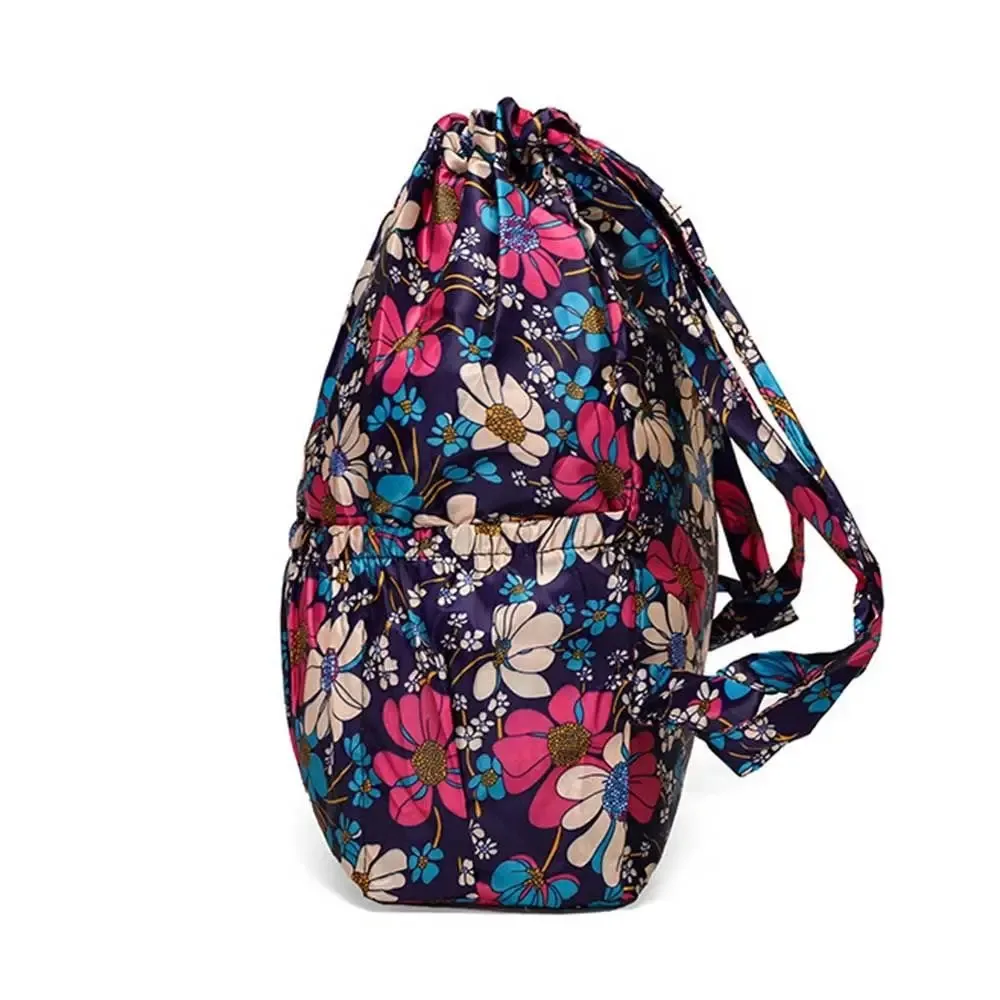 sac à dos décontracté à imprimé floral avec cordon de serrage, imperméable, grande capacité, en polyester, pour le sport et l'école, pour femmes