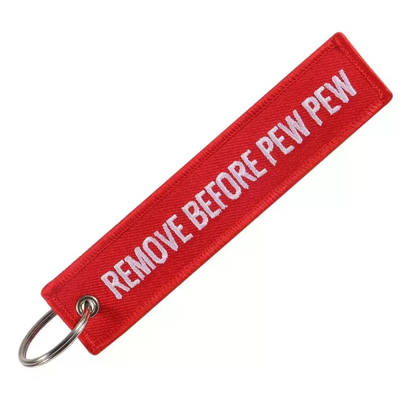 porte-clés remove before pew pew pour motos et voitures, porte-clés pour sac à dos, nouveaux porte-clés brodés