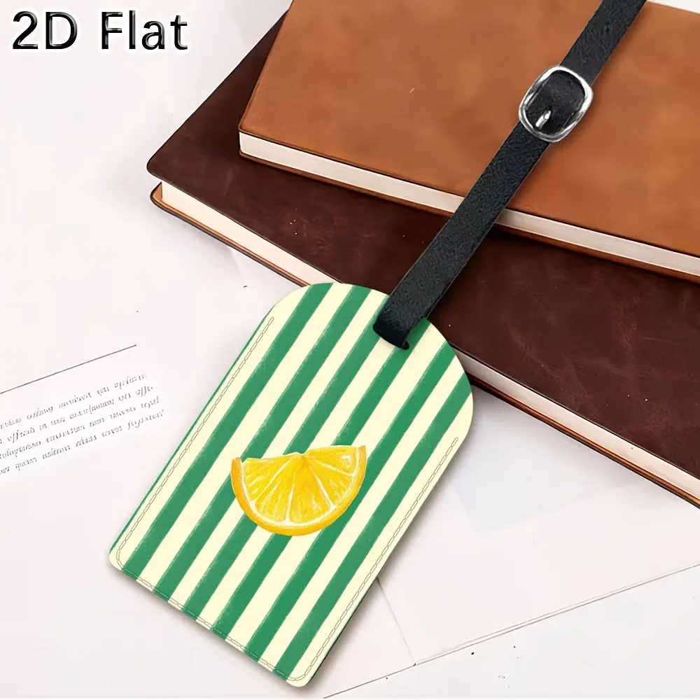 étiquette de bagage avec motif rayé vert à tranches de citron pour valise, sac et accessoires d'identification de bagages