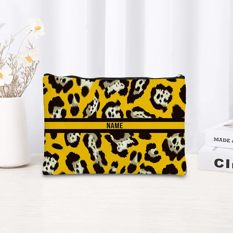 trousse de maquillage à motif léopard et tigre, trousse de toilette cosmétique essentielle pour les voyages, cadeau d'anniversaire ou de vacances avec nom personnalisé, trousse de maquillage