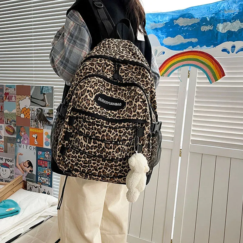 mode fille collège sac d'école décontracté simple femmes sac à dos léopard livre packbags pour adolescent voyage sacs à bandoulière pochette d'ordinateur