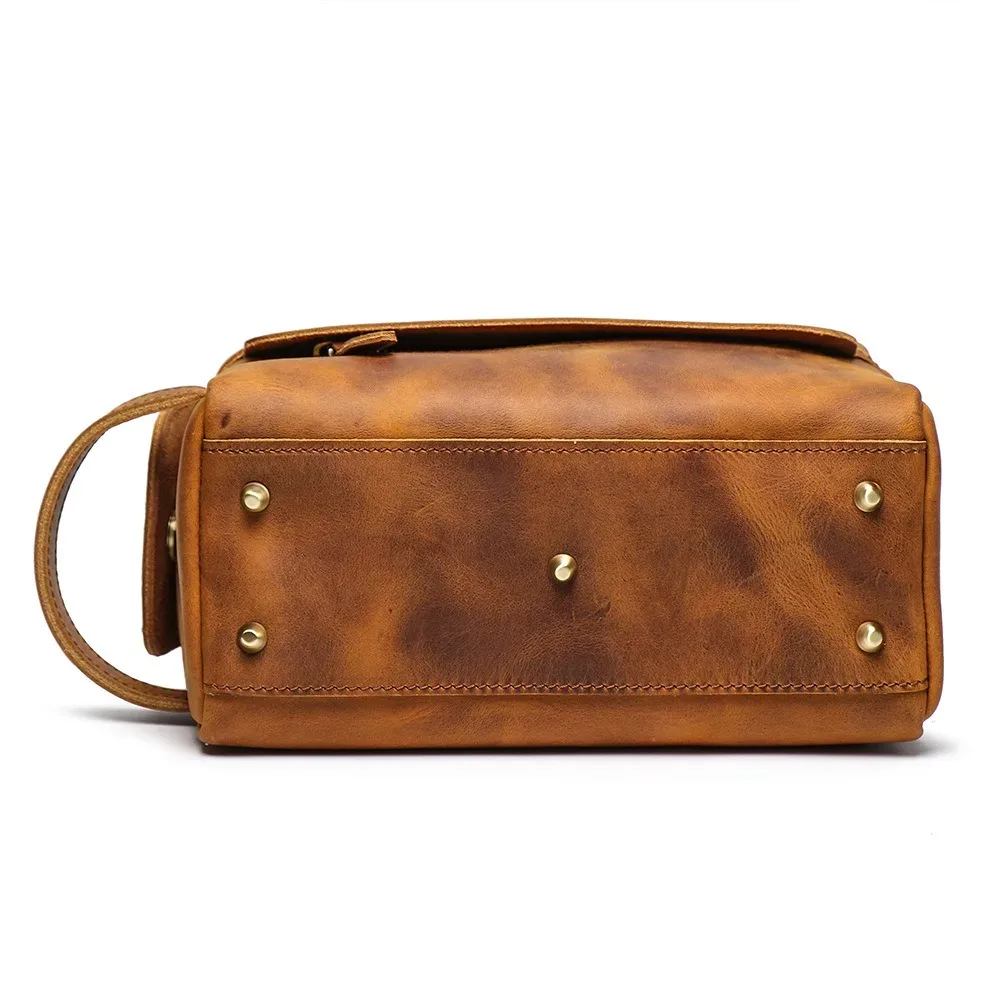 nesitu crazy horse – trousse de maquillage de voyage en cuir véritable pour hommes, étuis à cosmétiques vintage en cuir, rangement de lavage, trousse de toilette m30061