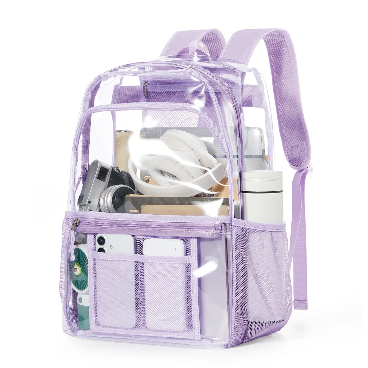 sac à dos en polyester transparent - sac à dos transparent élégant pour l'école sac à dos transparent multi-poches sac esthétique moderne décontracté 