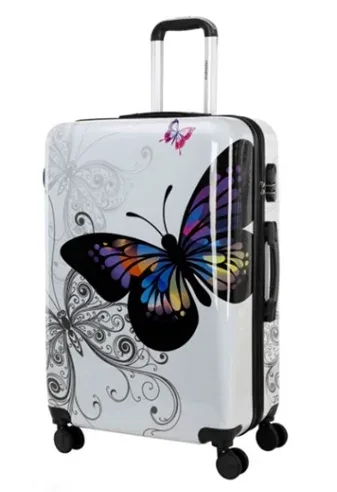 valise à roulettes silencieuse pour femmes, valise légère à roulettes, valise à motif papillon pour dames, serrure tsa avec boîte de maquillage