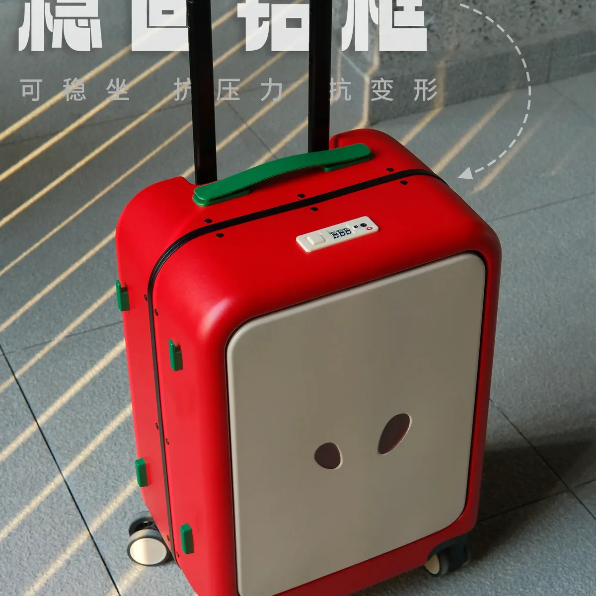 valise à motif de dessin animé pomme, 20 pouces, mignonne, à ouverture frontale, bagage à main avec cadre en aluminium et serrure tsa, valise légère