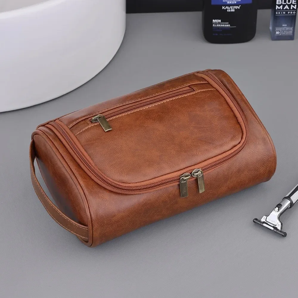 sac de toilette de voyage de haute qualité pour femmes et hommes, sacs cosmétiques rétro en cuir pu, sac de maquillage de voyage imperméable pour femmes