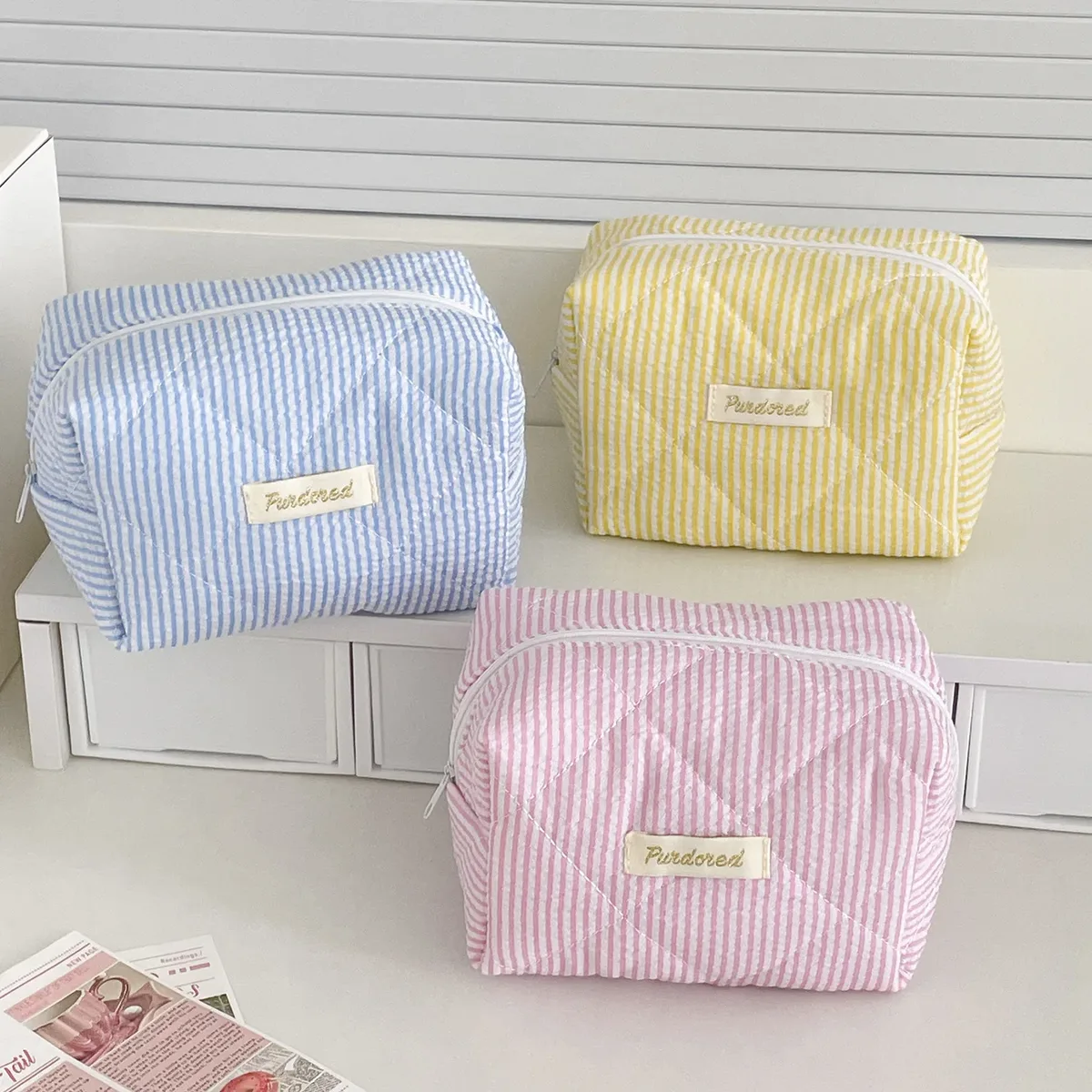 sacs de rangement pour documents à rayures pour femmes, sac à cosmétiques décontracté pour femmes, haute capacité, trousse à crayons mignonne, sacs à main de maquillage pour femmes, bonbons