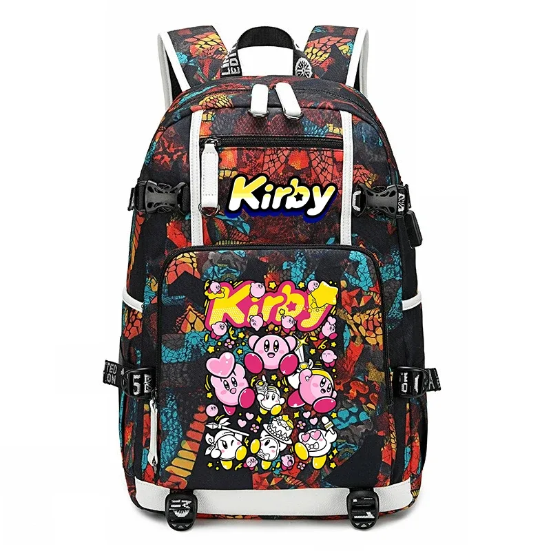 sac à dos d'étudiant imprimé dessin animé kirby, sac d'école de voyage de grande capacité pour enfants et adolescents
