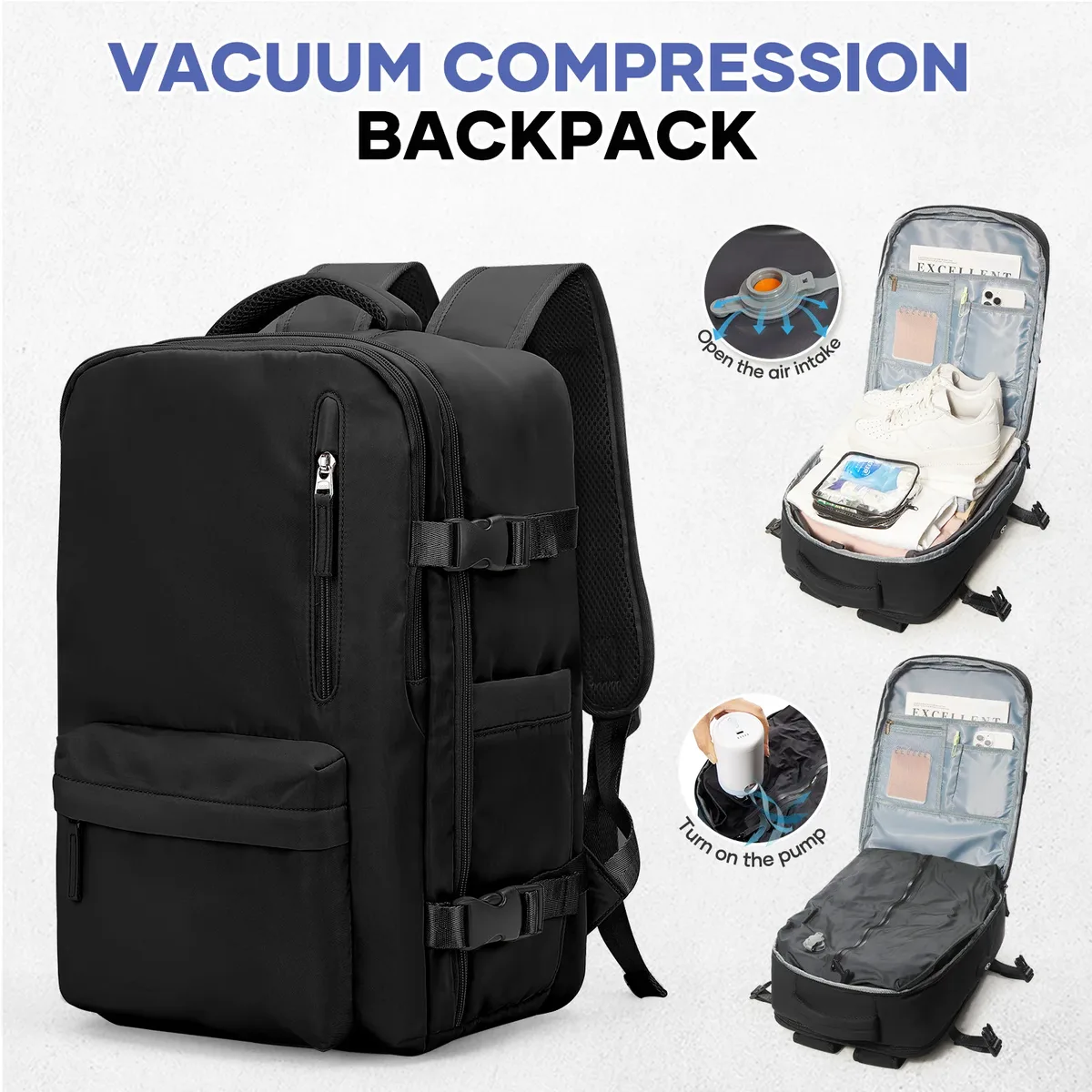 sac à dos de voyage à compression sous vide – sac de randonnée pliable de grande capacité, sac léger pour ordinateur portable, sac à dos essentiel de voyage en plein air