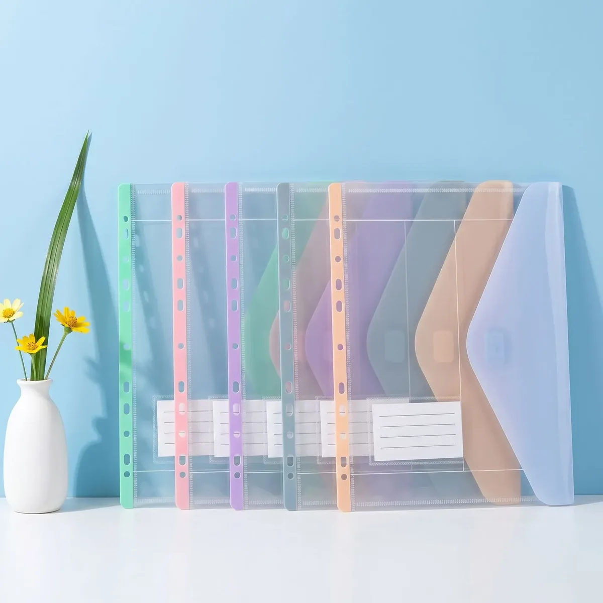 pochette de rangement transparente a4 pour documents, classeur à feuilles mobiles, sac de rangement à 11 trous avec fermeture auto-agrippante, design épuré