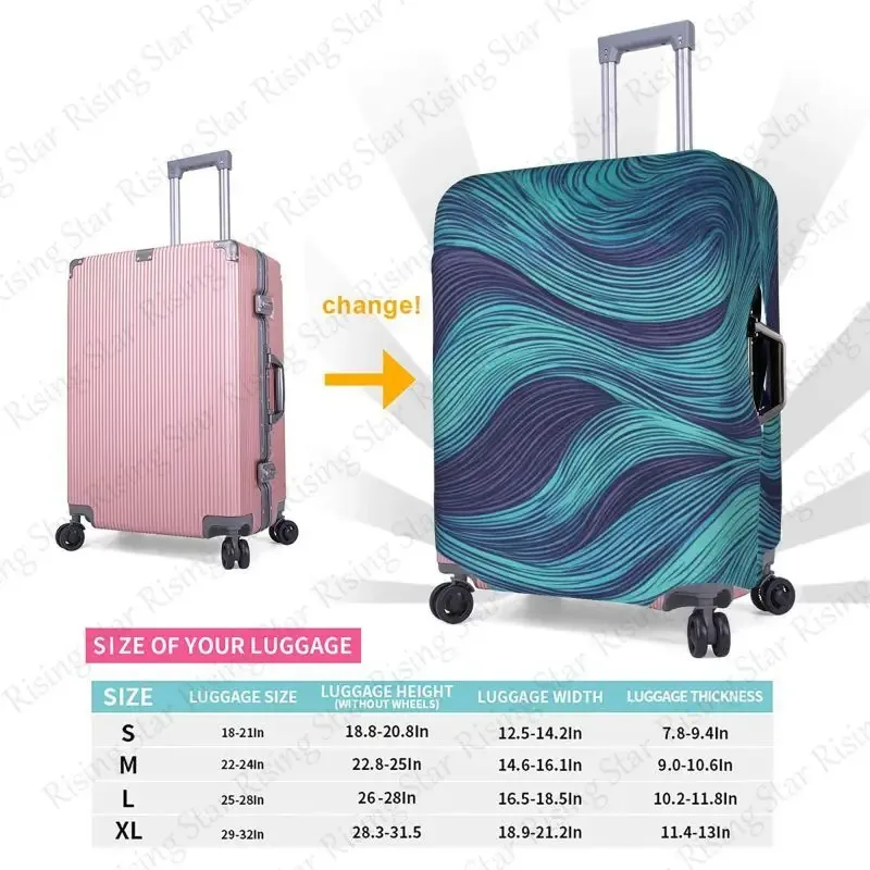 housse de protection pour valise de voyage à motif de lignes ondulées bleu-violet, adaptée aux valises de 18 à 32 pouces.