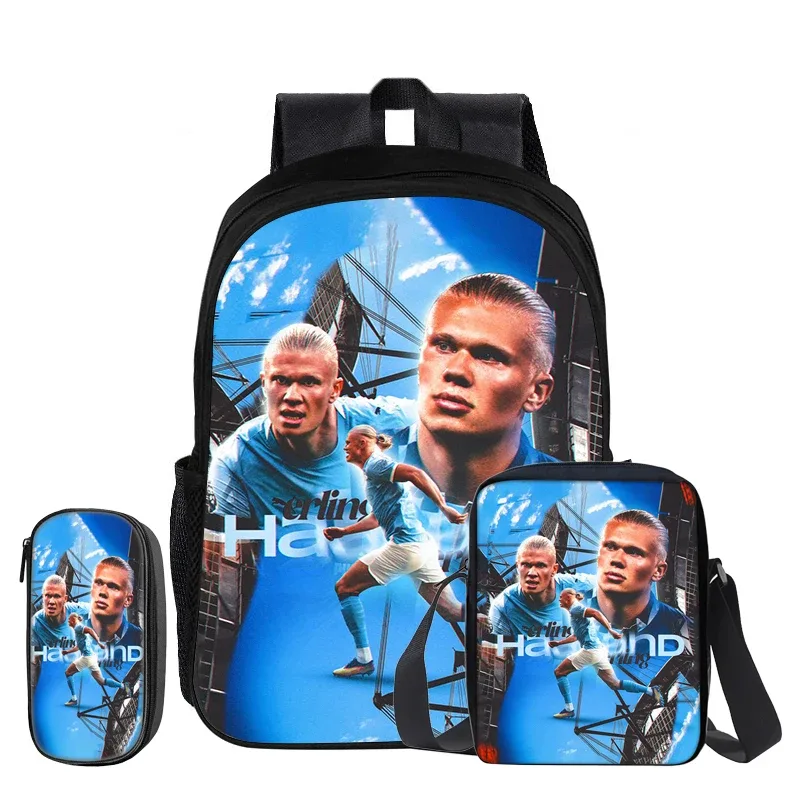 haaland – ensemble de 3 sacs à dos, sac à bandoulière, sacs à crayons, sac à livres, sac à dos de star du football, mochila, cartable de sport, cadeau pour enfants