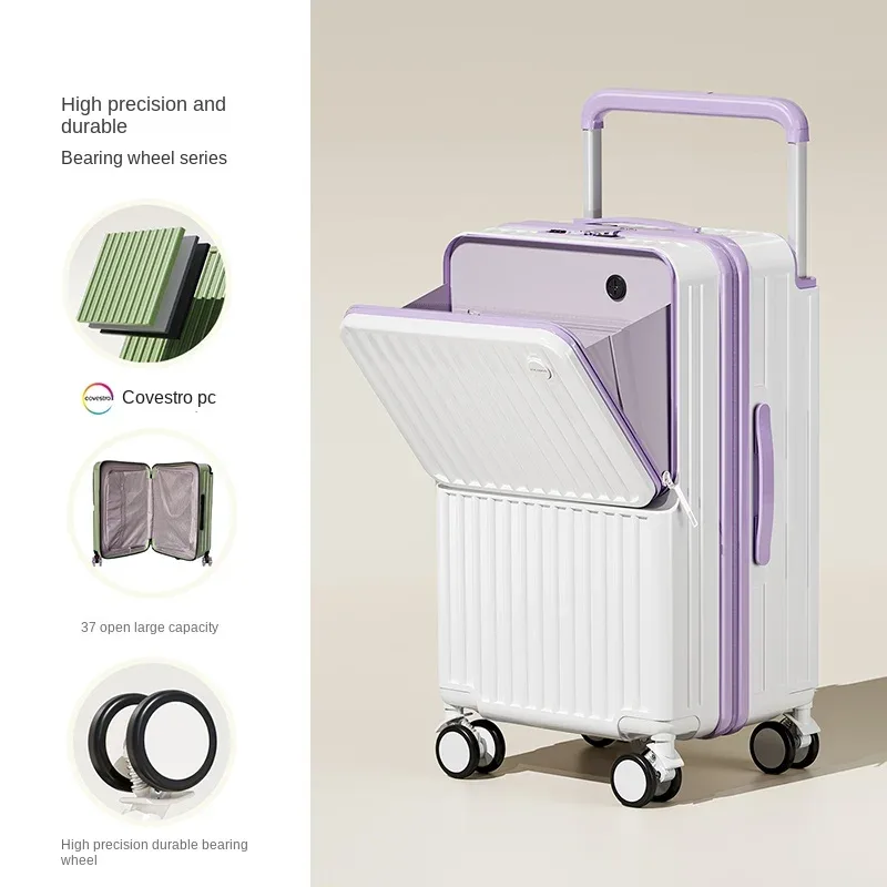 valise de voyage à tige de traction large, cinq roues, porte-bagages de 28 pouces, grande capacité, ouverture avant, pochette d'ordinateur, valise de cabine de 20 pouces