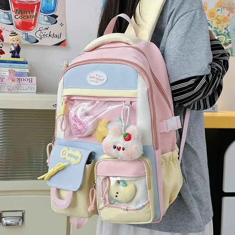 sac à dos mignon pour fille de style dopamine ins, nouveau modèle pour les lycéennes, sac à dos de grande capacité avec blocs de couleurs