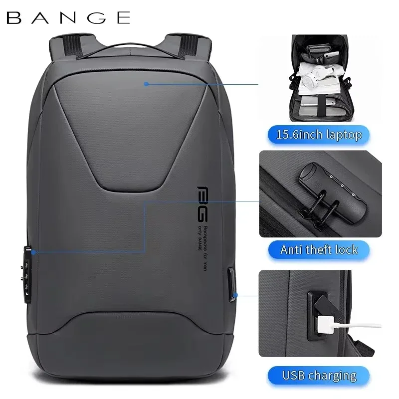 BANGE Nouveau Sac à Dos Antivol Étanche pour Ordinateur Portable 15,6 Pouces, Idéal pour le Travail Quotidien, les Affaires et l'École, Mochila pour Hommes et Femmes