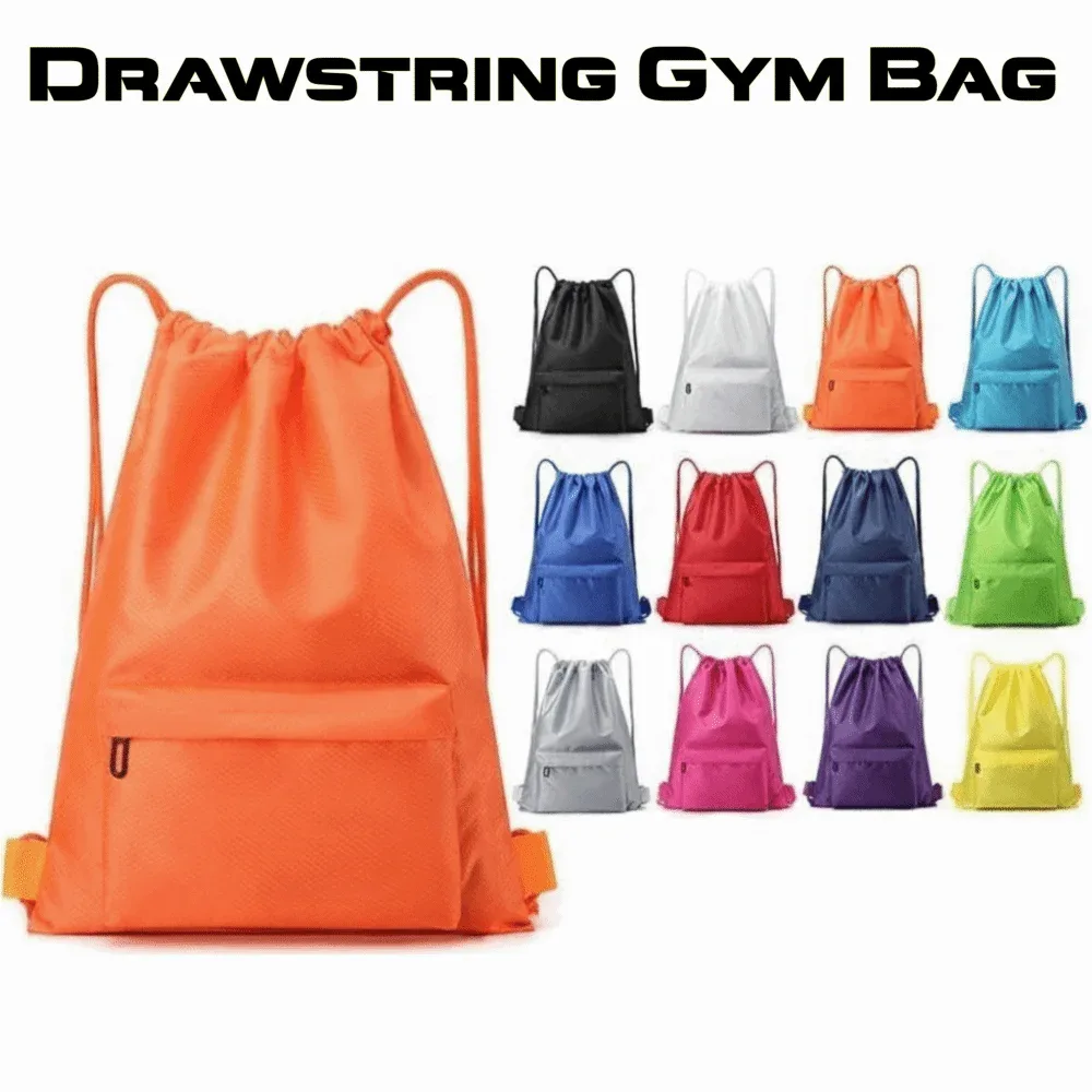 Sac de sport à cordon de serrage de couleur unie, sac à dos de sport imperméable à séchage rapide, bretelles réglables, grande capacité, sac de sport à double épaule