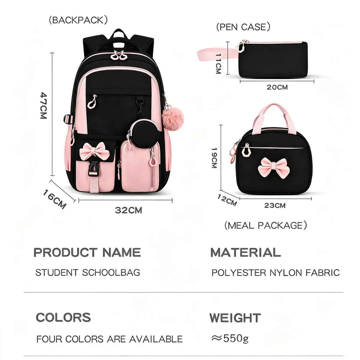 ensemble de sacs d'école pour enfants, grand sac à dos kawaii pour filles, sac à dos d'école primaire, sac à livres pour enfants, sac à dos de voyage étanche pour ordinateur portable
