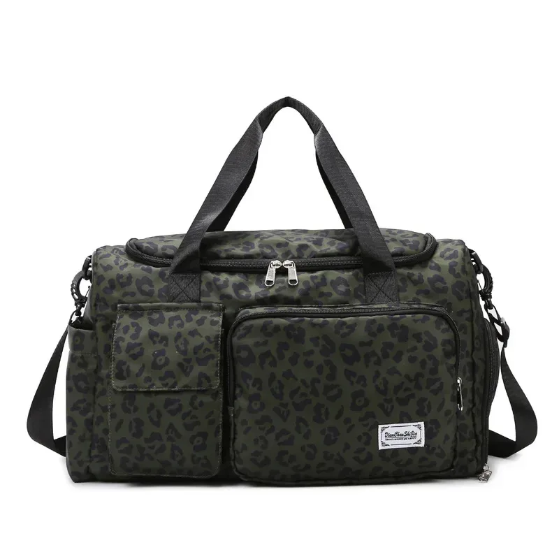 sac polochon de voyage de grande capacité pour femmes, sac à main léopard zèbre camouflage pour femmes, sac à bandoulière de séparation sèche et humide pour fitness