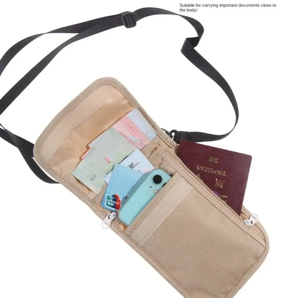 accessoires de voyage portefeuille de voyage porte-billet en nylon pochette de cou de voyage fermeture éclair kaki noir porte-passeport familial carte de crédit