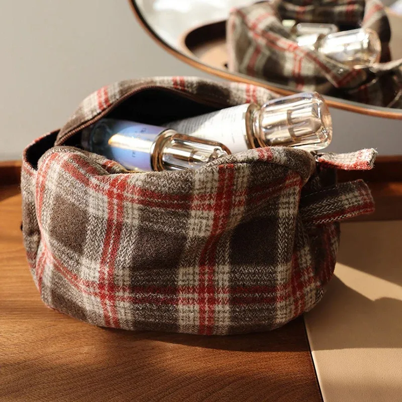 pochette de maquillage rétro en toile, grande trousse de toilette de voyage, pochette portable pour rouges à lèvres, pochette de bain et de douche pour femme