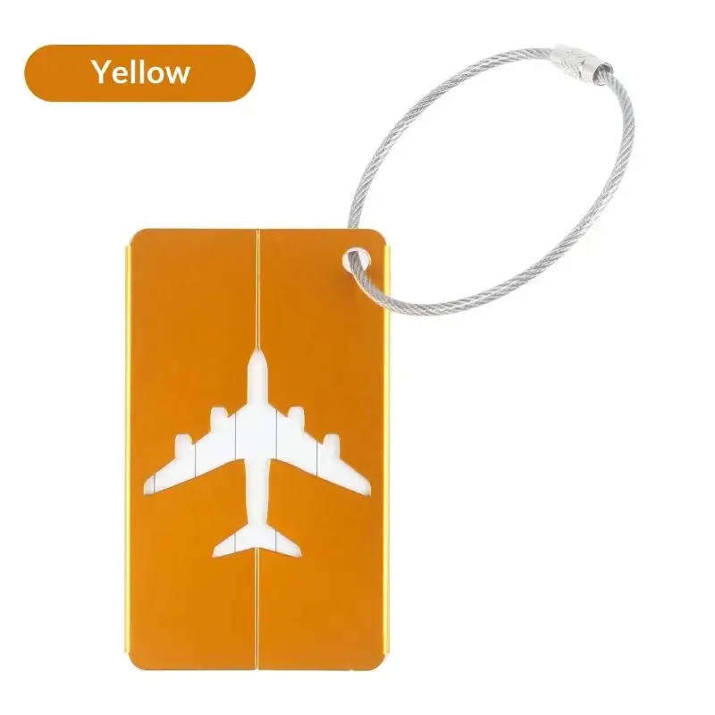 étiquette de bagage en alliage d'aluminium pour avion, anti-perte, avec porte-carte d'identité, couleur unie, accessoires de voyage