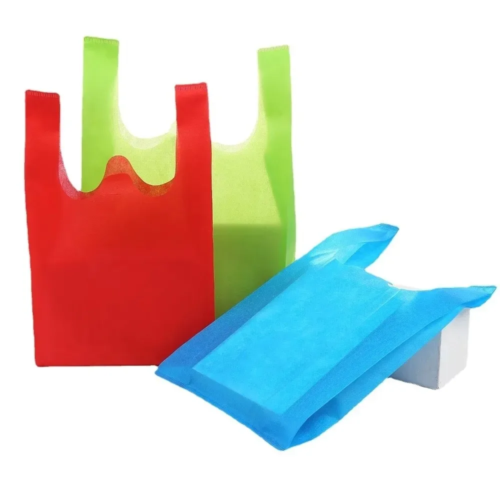 sac de courses non tissé de couleur unie, grande capacité, sac à main épais et écologique, sac fourre-tout portable et pratique, réutilisable, 50 pièces