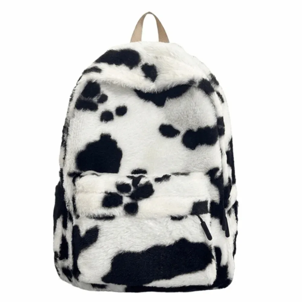sac à dos portable en peluche imprimé léopard, léger, style ulzzang, pour étudiants, style harajuku, sac à dos de collège pour hommes
