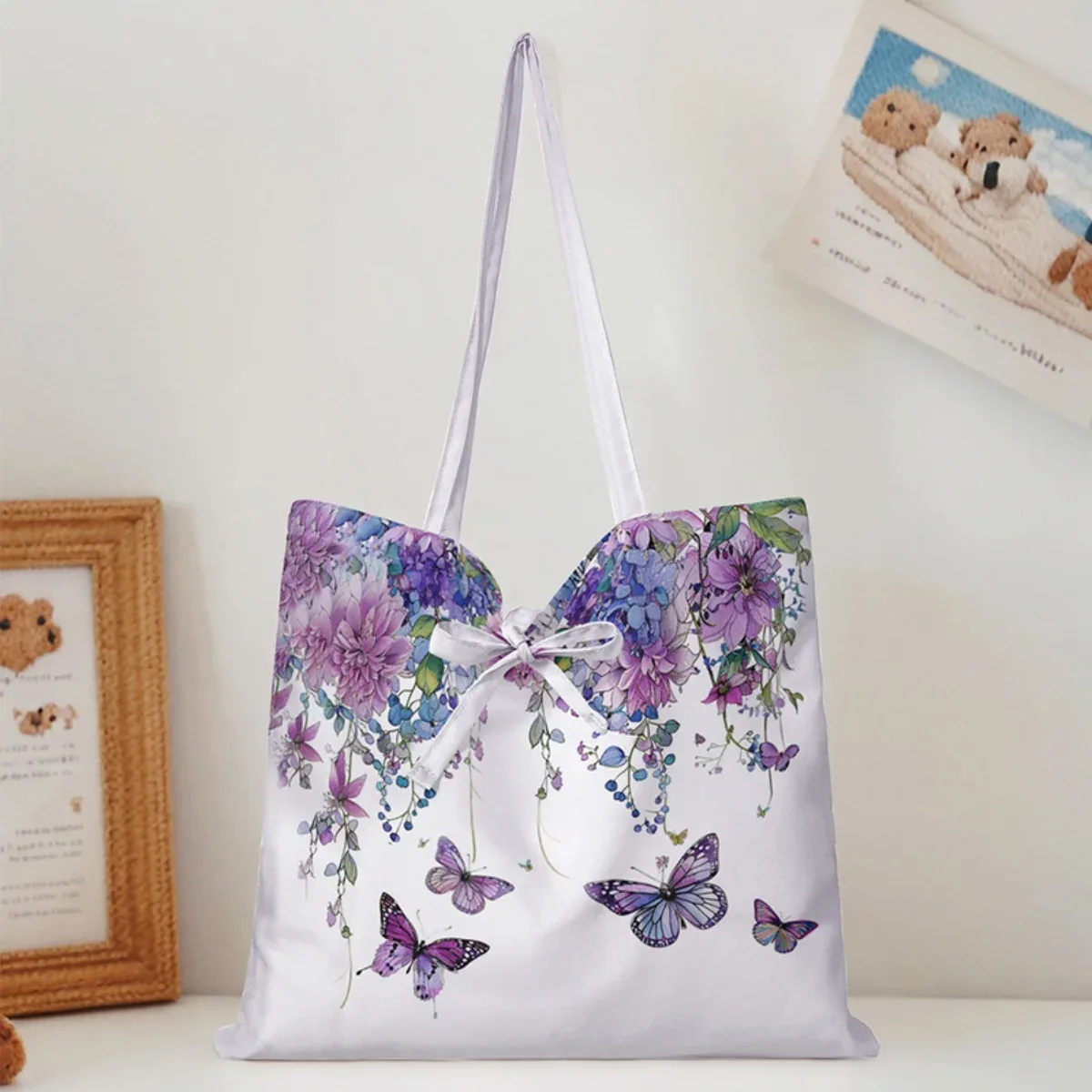 sac fourre-tout mignon pour femmes, portable, polyvalent, motif lettres et dessins animés, sac à main écologique, sac de shopping à la mode pour femmes