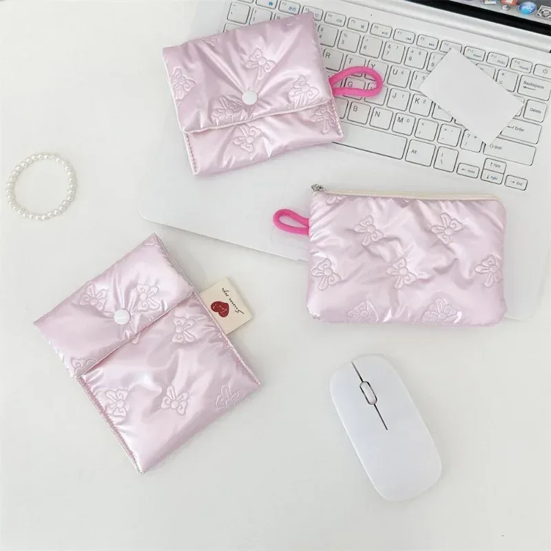 1 pièces sac de maquillage pour femmes petit nœud rose maquillage rouge à lèvres sac de rangement mignon sacs à cosmétiques porte-monnaie pochette de banlieue ins style