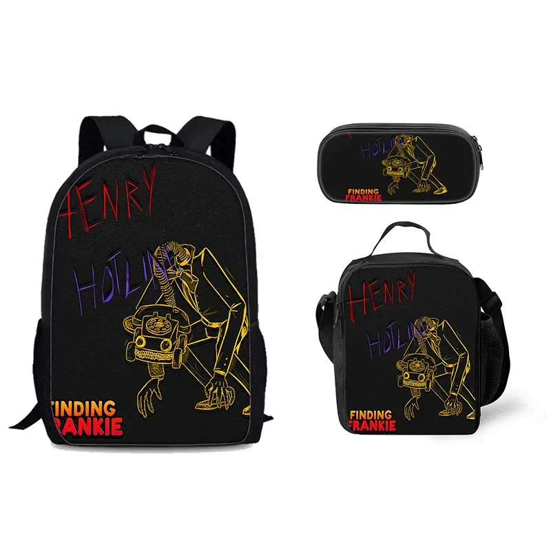 sac à dos tendance et populaire avec impression 3d frankie, ensemble de 3 pièces pour étudiants : sac à dos pour ordinateur portable, sac à déjeuner et trousse.
