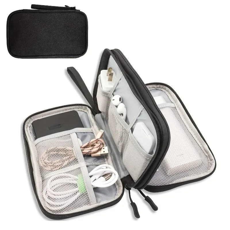 sac de rangement de voyage double couche, adapté au stockage de produits de toilette, d'accessoires cosmétiques, de câbles électroniques et de petits outils, 1 pièce