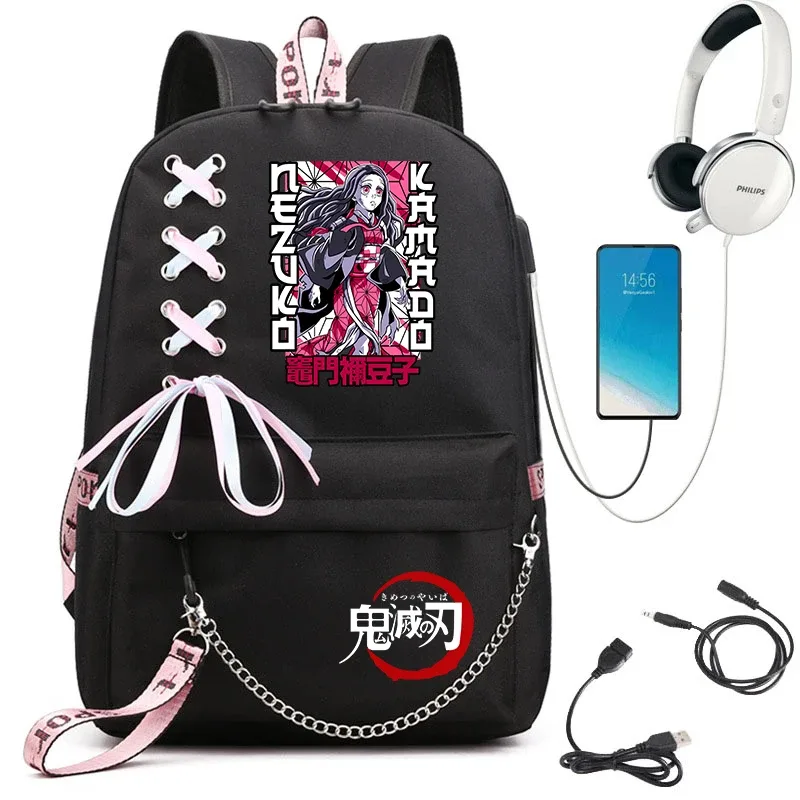 sac à dos imprimé demon slayer anime pour filles, sac à dos d'école décontracté, sac à dos de voyage léger pour adolescents