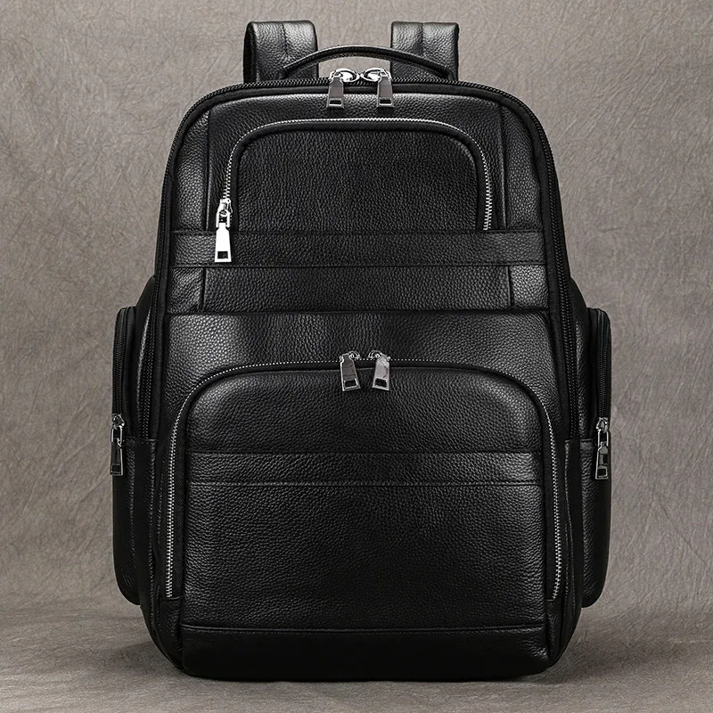 luufan-sac à dos de chargement usb pour homme, cuir de vache véritable, sac à dos étanche pour ordinateur portable 16 ", cartable noir, grand sac à dos de voyage pour homme