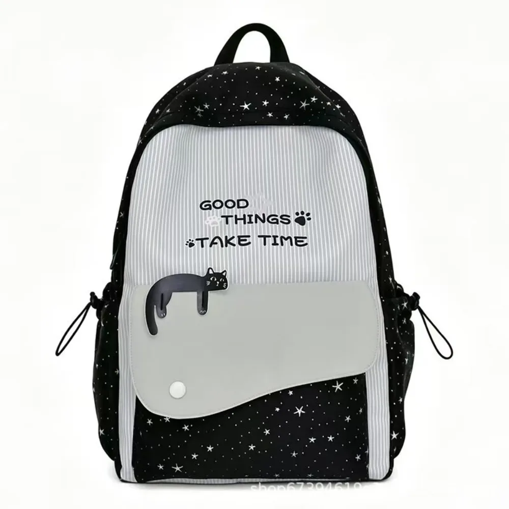 sac à dos tendance motif chat et étoiles, multicolore, en nylon imprimé, léger, mignon, idéal pour les étudiants, cadeau