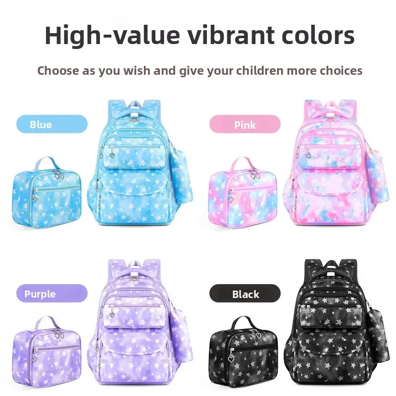 ensemble de 3 sacs à dos scolaires imprimés étoiles avec sac à déjeuner et trousse à crayons, légers, imperméables, pour école primaire et collège