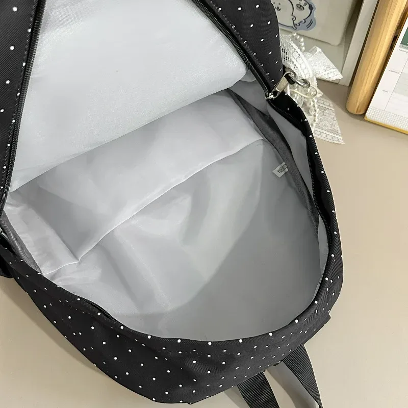 sac à dos en nylon style preppy avec dentelle à pois, sac de voyage léger et décontracté pour étudiante, idéal pour les trajets quotidiens