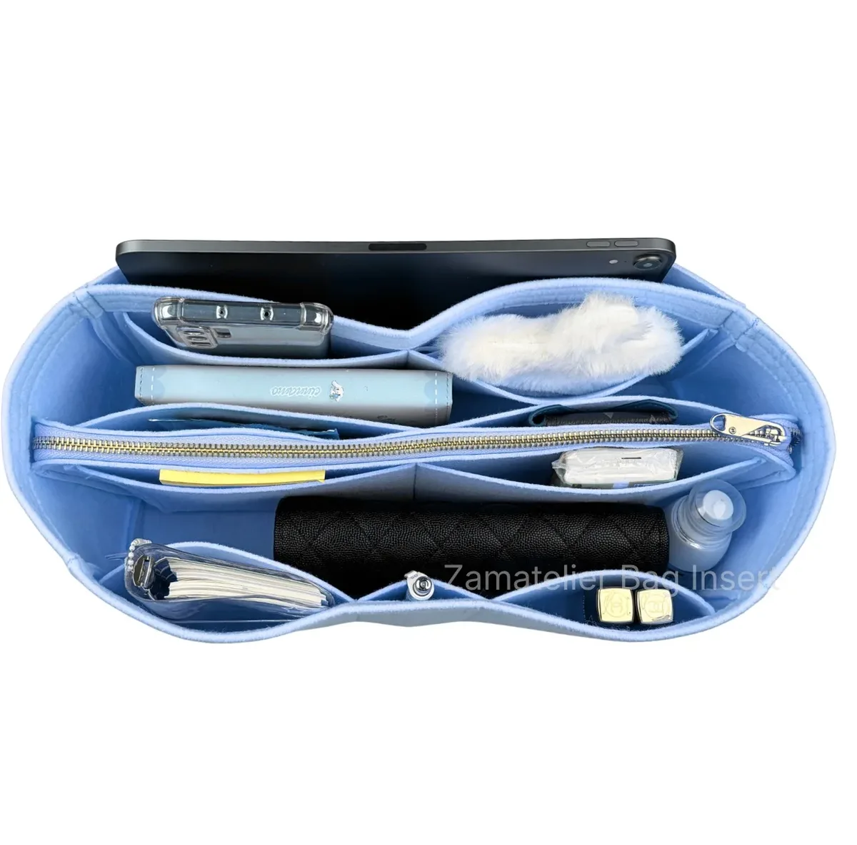 organisateur de sac en feutre avec fermeture éclair et pochette centrale détachable, compatible avec les sacs picotin 18/22/26/31, pm/mm/gm