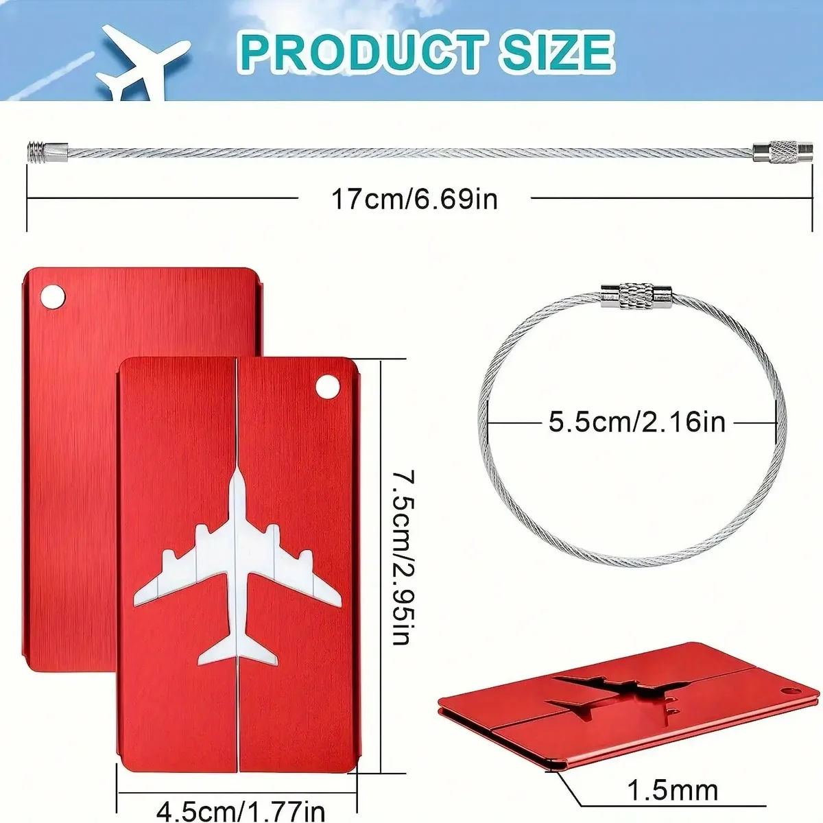 étiquette de bagage en aluminium étanche, motif avion minimaliste avec anneau en acier inoxydable, porte-passe d'embarquement, porte-carte d'identité de voyage