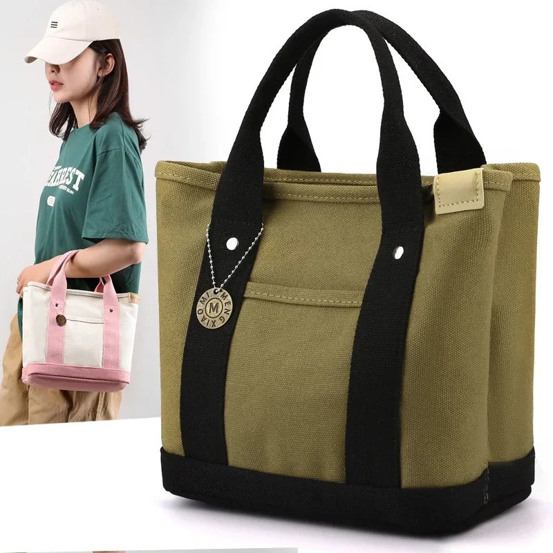 sac fourre-tout en toile portable de grande capacité, sac seau à bento pour déjeuner de loisirs, sac à main multi-divisé