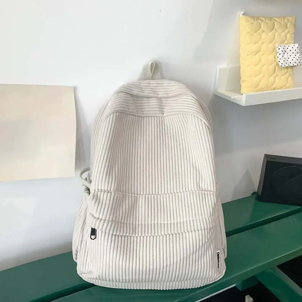 sac à dos léger en velours côtelé, grande capacité, portable, couleur unie, style japonais, réglable, décontracté, pour étudiants