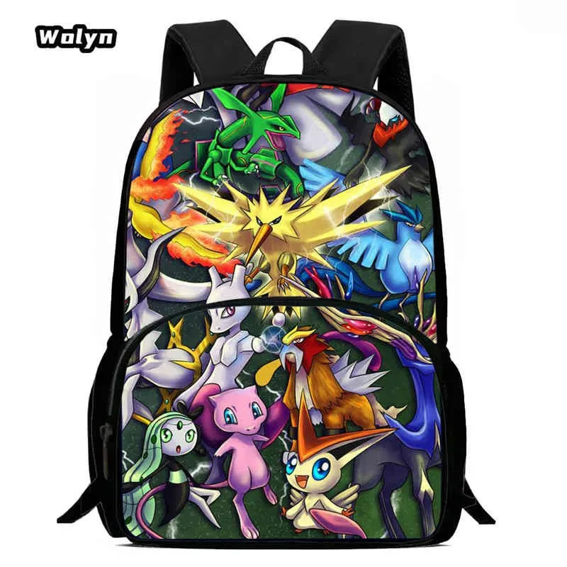 sac à dos scolaire pour enfants avec poche avant pour les 6-10 ans, sac d'école imprimé anime pokermom de grande capacité pour garçons et filles