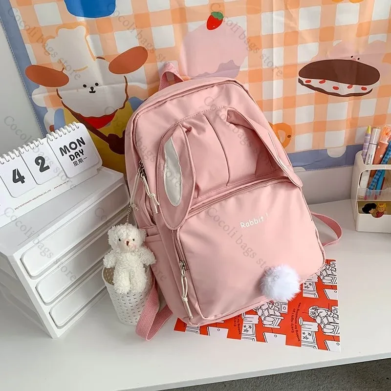 sac à dos oreilles de lapin kawaii pour filles, sac à dos d'école mignon pour filles, sac à dos à usage quotidien en nylon pour la rentrée scolaire