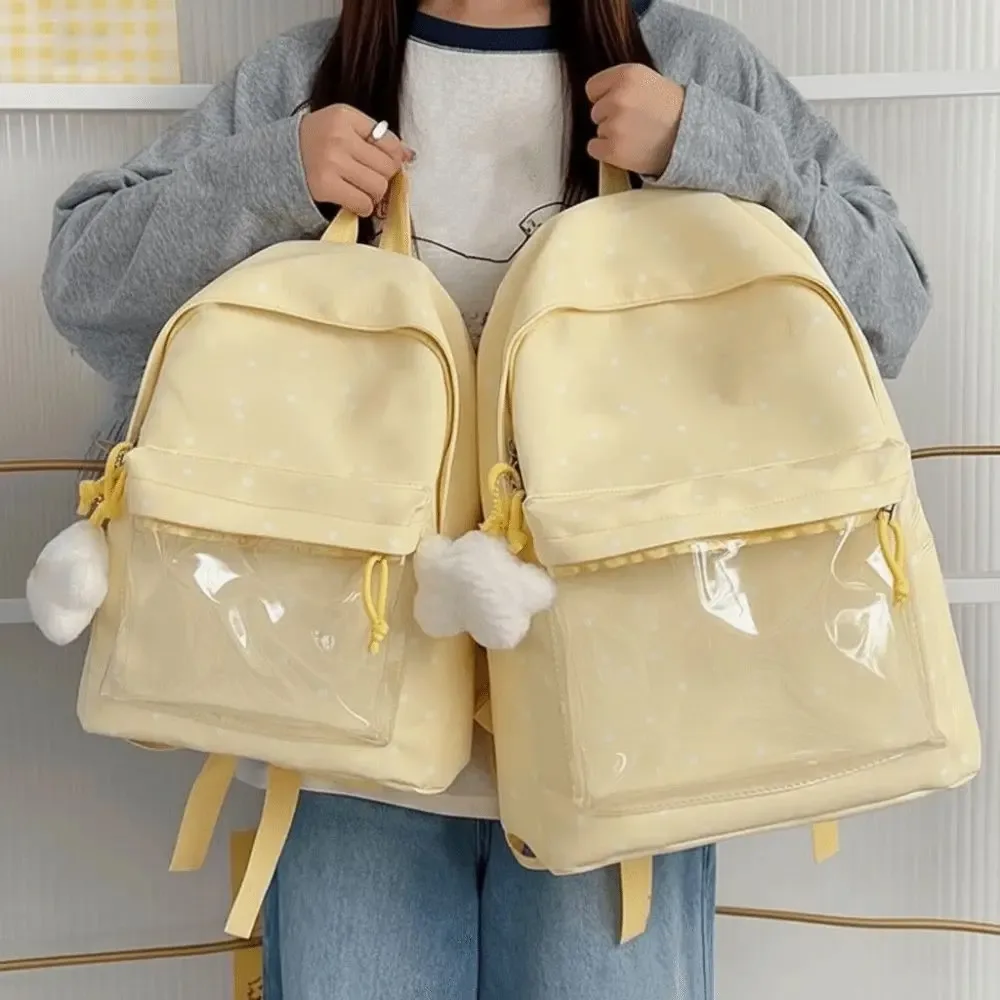 Sac Ita de style japonais avec fenêtre transparente, grande capacité, sac à dos transparent, doublure légère en polyester, sac à dos à pois.