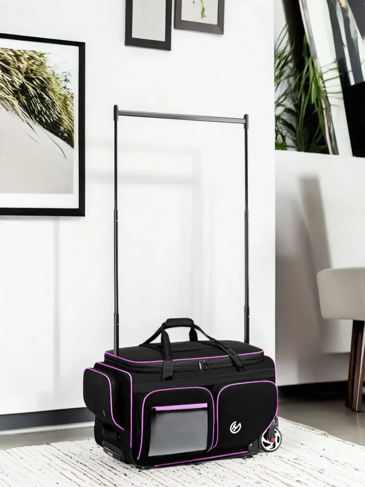 sac de rangement de voyage multifonctionnel, boîtier de chariot de rangement oxford avec support de cintre et compartiments détachables pour sac de sport de danse